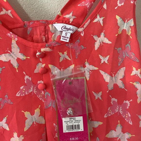 NWT Candie's Coral Y2K Butterfly Print Summer Festival Strappy Bow Top Small - Picture 8 of 8